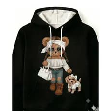 Blusa Moletom Feminino Ursa Blogueira Com Capuz Peluciado Casaco De Frio Estampado