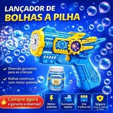 Brinquedo Pistola Bolha Sabão Automática Arminha Infantil + 4 Pilhas AA + Líquido Incluso Luz LED Diversão Sem Parar 3+
