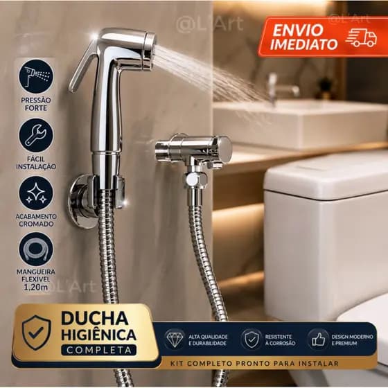 Ducha Higiênica 100% Cromada Completa Luxo Metal Inox chuveirinho