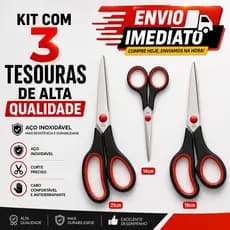 kit com 3 Tesouras  Aço Inox Costura Corte Profissional Multiuso Artesanal e Domestico 5” 7” 7,5”