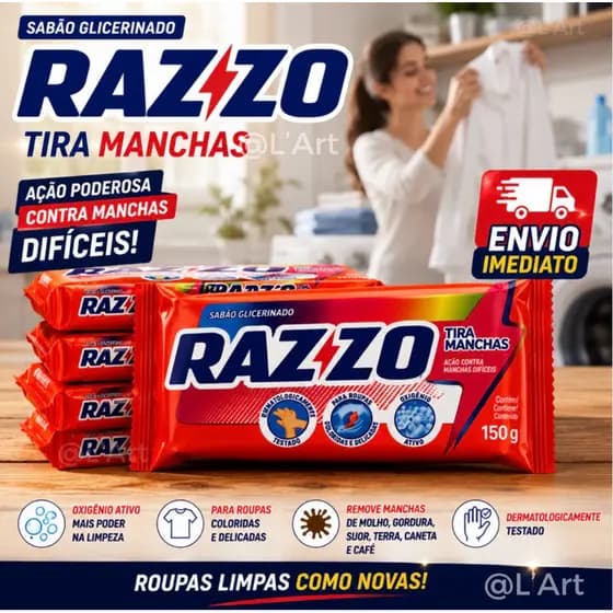 kit 1/2/4 Unidades Sabão Razzo Tira Manchas 150g Cada casa e  lavanderia