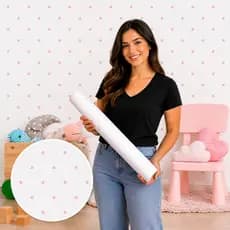 Papel de Parede Lavável Vinil Autocolante Poá Rosa e Branco para Quarto Menina