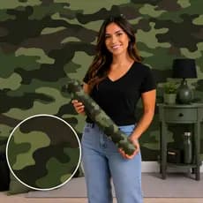 Papel de Parede Lavável Vinil Autocolante Verde Camuflado para Quarto Menino