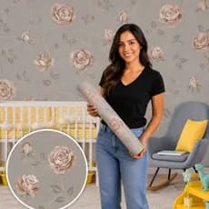 Papel de Parede Lavável Vinil Autocolante Floral Bege e Marrom para Sala