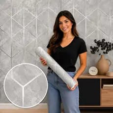Papel de Parede Lavável Vinil Autocolante Geométrico Cinza Silver para Sala
