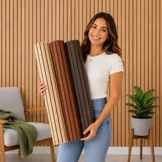 Papel de Parede Lavável Vinil Autocolante Madeira Ripado para Sala 3 Metros