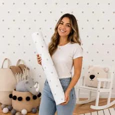 Papel de Parede Lavável Vinil Autocolante Poá Bege e Branco e para Quarto Infantil