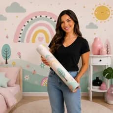 Papel de Parede Lavável Vinil Autocolante Arco-Íris Soft para Quarto Menina