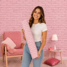 Papel de Parede Lavável Vinil Autocolante Tijolinho Rosa para Quarto Menina