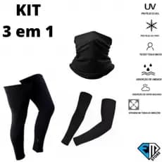 KIT 3 EM 1 | Bandana, Balaclava, Gorro, Pernito, Manguito Compressão, Proteção Solar Segunda Pele