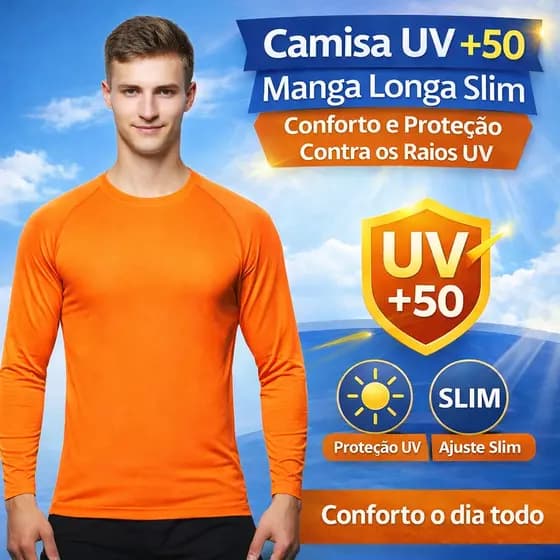 Camisa UV +50 Manga Longa Slim Segunda Pele – Proteção Solar com Muito Estilo
