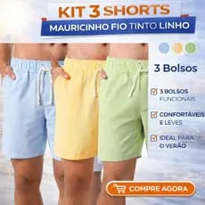 Kit 3 Shorts Mauricinho Fio Tinto Linho 3 Bolsos