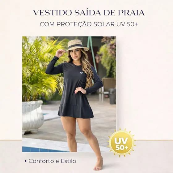 Saída de Praia Vestido Feminino com Proteção Solar UV 50+ FPS