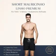 Short Masculino Fio Tinto Estilo Mauricinho | Toque de Linho | Cintura com Elástico e Cordão