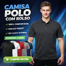 Camisa Polo Masculina Piquet Com Bolso Premium