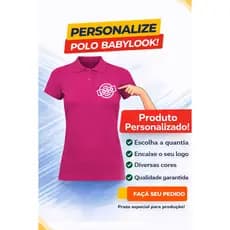Camisa Personalizada Polo Feminina Baby Look Logo Frente DTF Piquet  Uniforme Fardamento Empresa