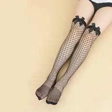 Meias 7/8 Arrastão de Rede com Laço Sensual para Fantasias e Cosplays!