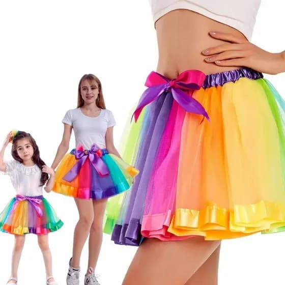 Saia Tule Tutu Colorida com Laço Carnaval Bloquinho Frevo Festas Fantasias Feminina Aniversários