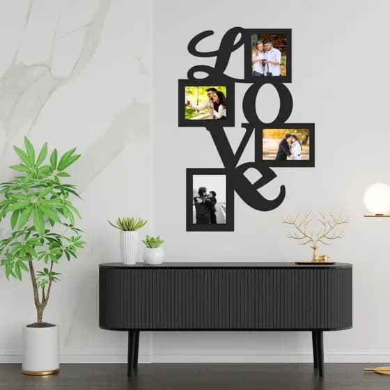 Painel Quadro Mural Love De Fotos P/ Parede 4 Fotos Mdf