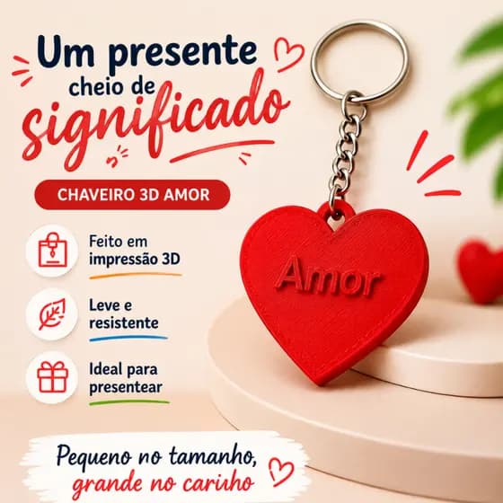 Chaveiro Coração Amor 3D Lembrancinha Romântica Presente Criativo Mimo Romântico Chaveiro Amor