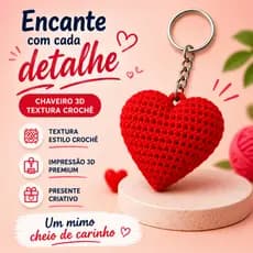 Chaveiro Coração 3D Textura Crochê Lembrancinha Romântica Presente Criativo Mimo Cheio de Carinho