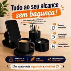 Kit Organizador de Mesa Escritório Porta Caneta Suporte Celular Porta Copo Home Office