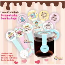 Kit 100 Etiquetas Adesivas Lacre Docinho COM SUA LOGO Confeitaria Bolo de Pote Lacre Segurança