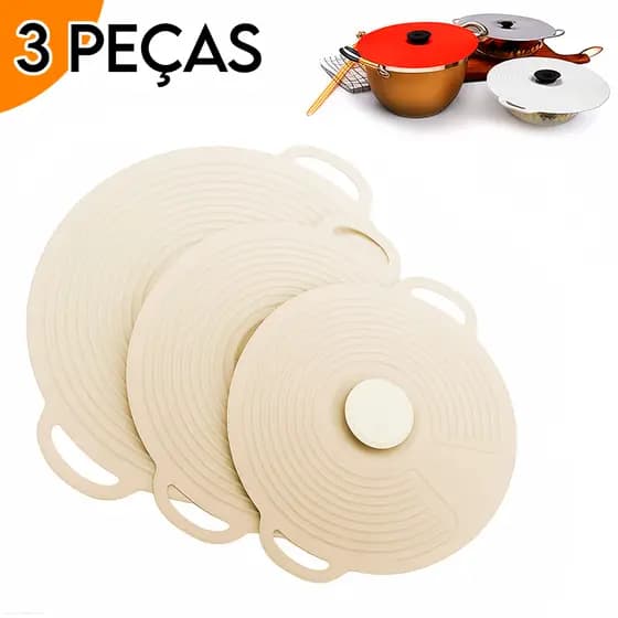 Kit Tampa de Silicone Multiuso 3 Peças Vedação Panela Pote Resistente ao Calor