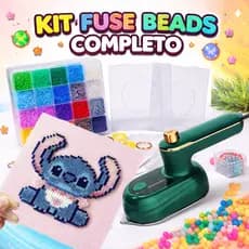 Kit Perler Hama Beads 5mm 24 Cores + Mini Ferro Caixinha 2 Pegboard Pinça Papel Guia