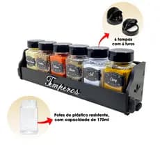Porta Temperos kit com 06 potes Organizador Para Condimentos e  ETIQUETAS