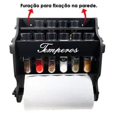 Porta Temperos/Condimentos MDF kit 12 potes + Suporte para papel toalha + Adesivos