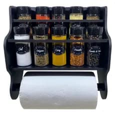 Porta Temperos/Condimentos kit 10 potes + Tampa Dosadora + Suporte para papel toalha +  Adesivos