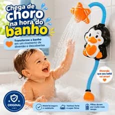 MSP Kids Chuveirinho de Infantil Banho em Formato de Pinguim Educativo