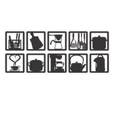 Quadros Decorativo Vazado Kit Utensílios de Cozinha 3mm MDF Preto Fosco