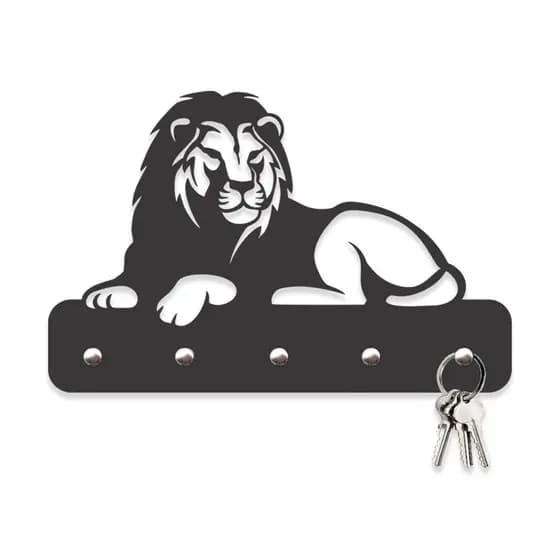Porta Chaves Leão em Mdf Vazado de 3mm Preto Fosco