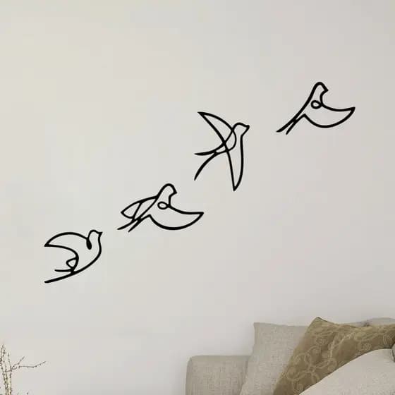 Quadro Decorativo Vazado Pássaros Minimalistas MDF 3mm Preto Fosco