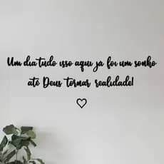 Frase Até Deus Tornar Realidade Deus Jesus Quadro Decorativo Religioso em MDF Preto Fosco