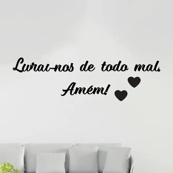Frase Livrai-nos de Todo Mal Amém Deus Jesus Quadro Decorativo Religioso em MDF