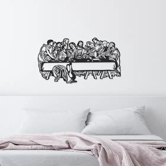 Quadro Decorativo Vazado Santa Ceia MDF 3mm Preto Fosco
