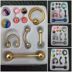 Kit 5 Piercings + 6 Bolinhas extra smile seio linha tragus sobrancelha lingua nariz septo COLORIDO