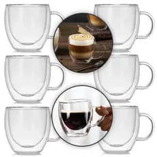 6 Xicaras 150ml Vidro Duplo Café Chá Suco borossilicato Caneca com alça xicara kit 150 ml Dupla
