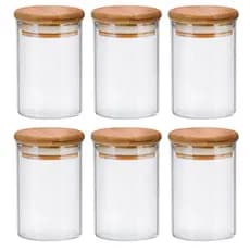 potes de vidro 300ml tampa de bambu Kit com 6 pote porta mantimento jogo hermeticos pequeno cozinha
