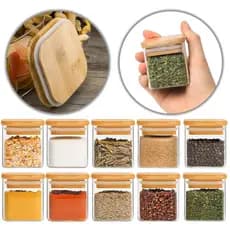 10 potes de vidro 150ml Temperos tampa bambu hermetico mantimentos cozinha pote tempero kit 150 ml