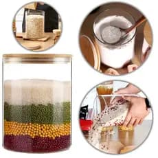 Pote de Vidro 2.5 litros Tampa De Bambu Grande para mantimento Hermético Granola Farinha 2500 ml
