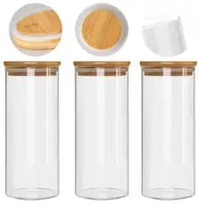 Kit 3 Potes Vidro Com Tampa De Bambu 1 Litro jogo para pote Grande mantimentos hermetico 1000ml