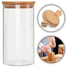 Pote de Vidro Redondo 750ml Com Tampa De Bambu pote para mantimentos hermetico Organizador 750 ml