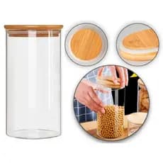 Pote de Vidro Tampa De Bambu 1.3 Litro pote Grande para mantimento hermeticos cozinha com 1300ml