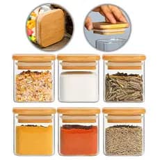 6 pote de vidro 150ml tampa bambu Temperos herméticos mantimentos cozinha porta tempero kit 150 ml