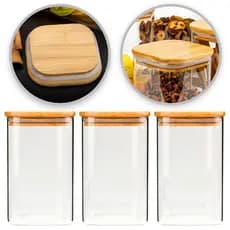 Kit 3 pote mantimentos vidro 1 litro Com Tampa De Bambu herméticos porta mantimento café açucar sal