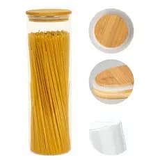 pote hermetico vidro 1800ml Com Tampa De Bambu Grande porta mantimentos cozinha Espaguete Macarrão